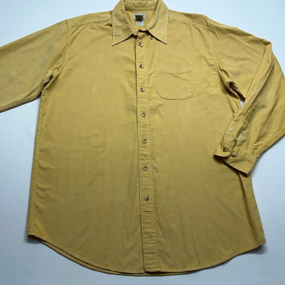 L.L. Bean Corduroy Shirt Mens Size Large Yellow Pinwale Light Button Up Outdoor
